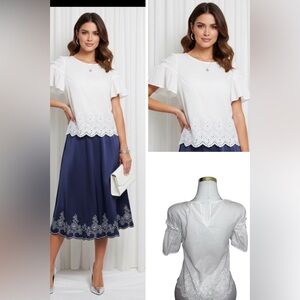 Lace Hem White Blouse (Petite Small) – Chic Casual Dressy Top